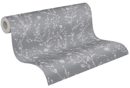 A.S. Création Tapet, blommig, grå, silver, väggtapet 395463, högkvalitativ fibertapet för sovrum – 10,05 m x 0,53 m, tillverkad i Tyskland