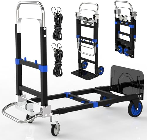 3 in 1 Convertible Hand Truck Dolly Cart with Wheels Collapsible/Folding handtruck Dolly / 22 Lb / 2 Straps/Adjustable Height/for Luggage/Carton/Warehouse/Supermarket/Office / 500Lb Load