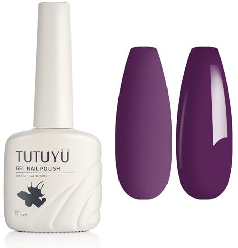 TUTUYU Dark Purple Gel Nail Polish, 12 ml Soak Off Deep Grape Purple Gel Polish for Nail Art Starter