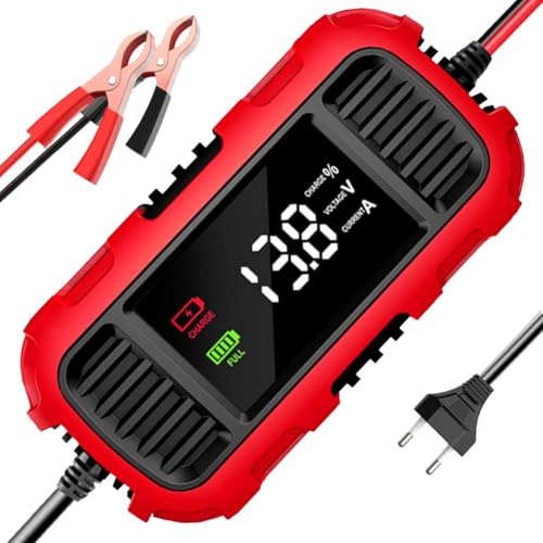 Sctecoau Chargeur de Batterie de Voiture 12 V 2 A avec Affichage Numérique, Outil de Charge de Batterie Intelligent, Chargeur d'entretien pour Voiture et Camion, Prise UE