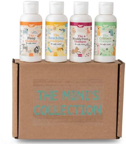 Nilaqua Pets100ml Mini's Collection | Dog Shampoo kit. Fox Poop Critters Beach & Muddy paws | Rinse free dog shampoo