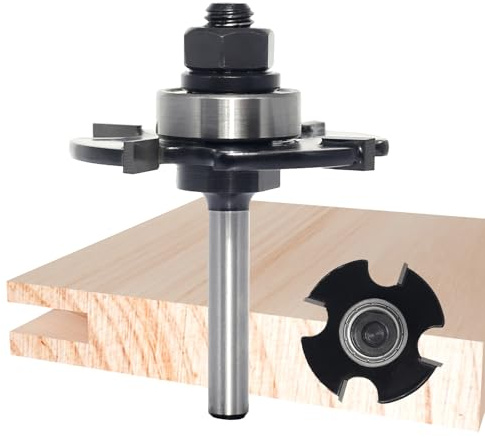 Akylin Fraise à rainurer - Tige de 6,35 mm - Fraise à 4 ailes avec roulement - Hauteur : 0,9 cm - Profondeur : 1,4 cm - Lames en carbure de tungstène - Fraise à rainurer en T pour rainurer le bois