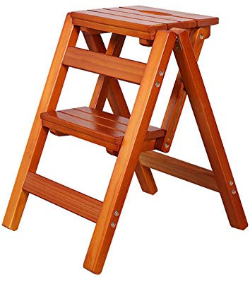 Taburete plegable de madera – Escalera de 2 peldaños para cocina, portátil, para interiores, taburete pequeño, banco de zapatos, estante para flores, color nogal