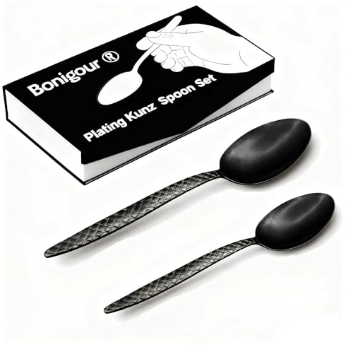 Bonigour Kunz Spoons - Professional Chef Spoon Set for Basting, Plating, Quenelle, Serving, Sauces| Vintage-inspired 8 & 9 Spoon Set| Culinary Plating Tools with Non-Slip Grip (Matte Black)