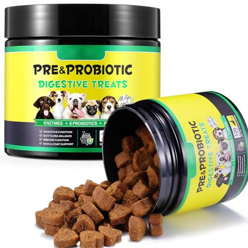 Probiotics for Dogs, 120 Chews, Pre & Probiotic Supplements for All Dogs, Supports Gut & Digestive Health, Immune Function, Skin & Coat Health