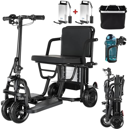 New Upgrade Folding Electric Mobility Scooters, 40 Miles Ultra Lightweight Travel Mobility Scooters with 2 Lithium Batteries, Foldable Portable Power Scooters for Adults, with Automatic Cruise Control