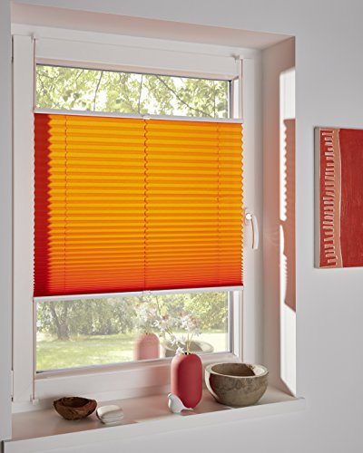 DécoProfi Plissee ohne Bohren Orange 80cm x 220cm I Verspannte Plissees nach Maß mit Klemmträger/Klemmfix I Blickdichte Innenrahmen-Plissees zum Klemmen