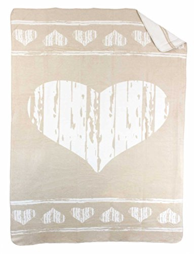 Moon Kuscheldecke Wolldecke Baumwolldecke Wohndecke mit Herz 150x200 (beige)