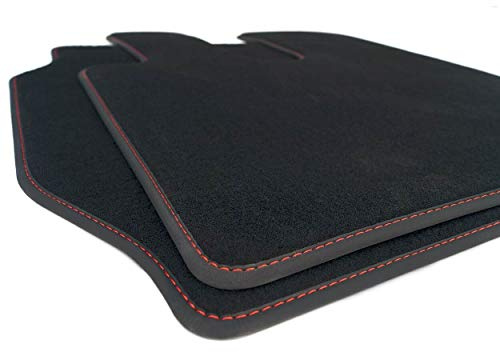 kh Teile LKW Fußmatten FH 12 ab 2002 Autoteppich Innenraum Zubehör (Ziernaht Rot) Velours 2-teilig Nubuk schwarz