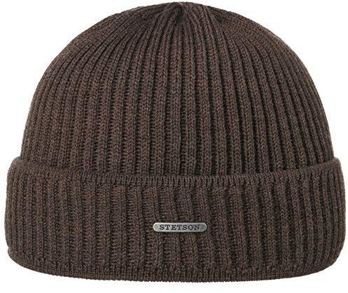 Stetson Parkman Mütze - Strickmütze Damen/Herren - Wintermütze aus 100% Merinowolle - Made in The EU - One Size 54-62 cm Umschlagmütze - Wollmütze Herbst/Winter - Rippmütze Dunkelbraun One Size