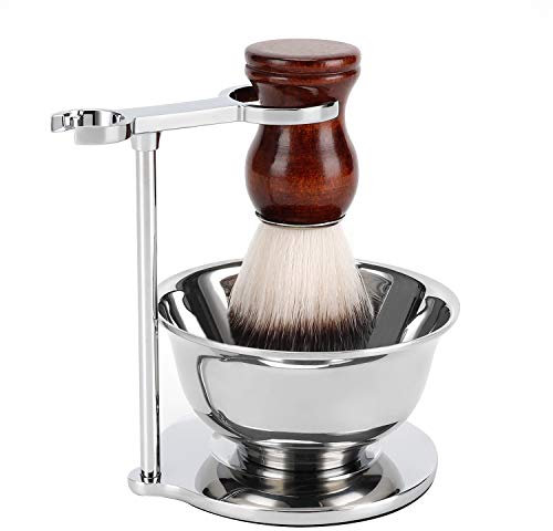SANWA Deluxe Heavyweight Stainless Shaving Brush Razor Stand with Big Soap Bowl and Shave Brush Set,Dad Gifts,boyfriend Gifts,Husband Gifts for Him