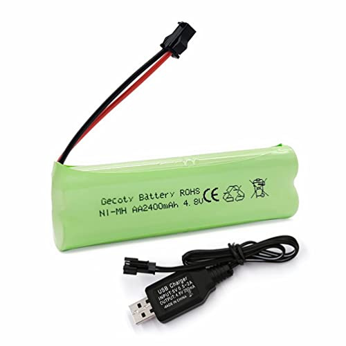 Gecoty® Wiederaufladbare 4,8V NI-MH AA Batterie, 2400mAh RC-Akku mit SM Stecker und Ladekabel für Hochgeschwindigkeitszug Spielzeug, Beleuchtung, Elektrowerkzeuge