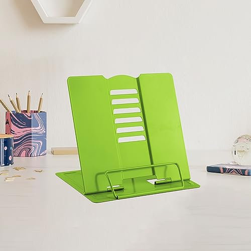 MSDADA Sujetalibros, soporte para libros de cocina, 6 niveles, ajustable, de metal, plegable, multifunción, antideslizante, para cocina, estudio, oficina, escuela, tesis (verde)