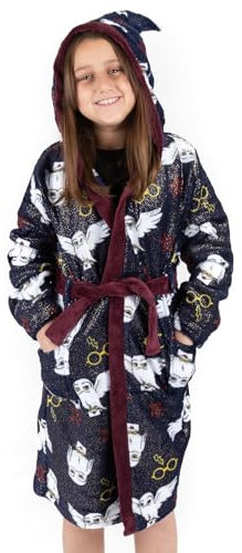 Harry Potter-Bademantel für Mädchen | Kinder Zwei Optionen Rot Hogwarts ODER Blau Hedwig Pyjama-Robe | Magischer Bademantel mit Hexenhut-Kapuze
