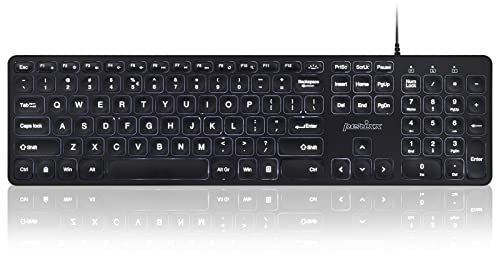 perixx PERIBOARD-331 Wired Backlit USB Keyboard, Slim Design with Big Font Keys, White Illuminated LED, US English Layout
