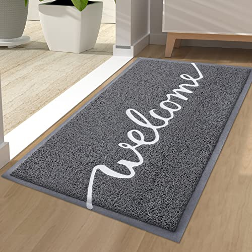 Homaxy Welcome Door Mats Indoor, Dirt Trapper Doormats, 44 x 76cm, Grey | Non-Slip, Low Profile, Easy Clean, for Indoor, Entrance, Patio, Front Back Door, Floor mat, Entrance Rug