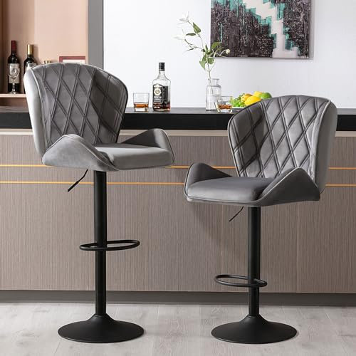 Fantasylab 2 Barhocker Tresenhocker, Gute gepolstert, Höhenverstellbar, Drehbar, Höhenverstellbar, 360° Drehbar,mit Rückenlehne und Fußstütze Belastbarkeit 120kg, 2 x Hocker in Dunkelgrau