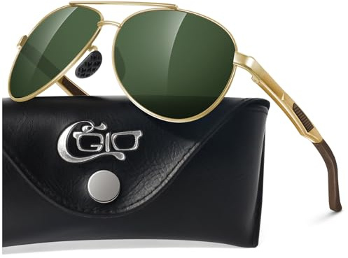 CGID Gafas de sol Hombre Mujer Polarizadas, Al-Mg Pilot Metal Bisagra de Resorte, GA61 Estilo Militar Protección UV400