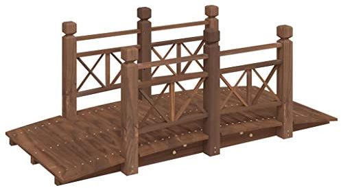 vidaXL Gartenbrücke, Teichbrücke für Garten Bauernhof Hinterhof, Zierbrücke mit Geländer auf beiden Seiten, Brücke Holzbrücke, Massivholz Fichte