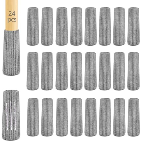 Coppe bloccaruote,Set di 24 calzini elastici per gambe di sedie, per proteggere il pavimento, antiscivolo, adatti a diametri da 2-5 cm, feltrini lavorati a maglia (grigio)
