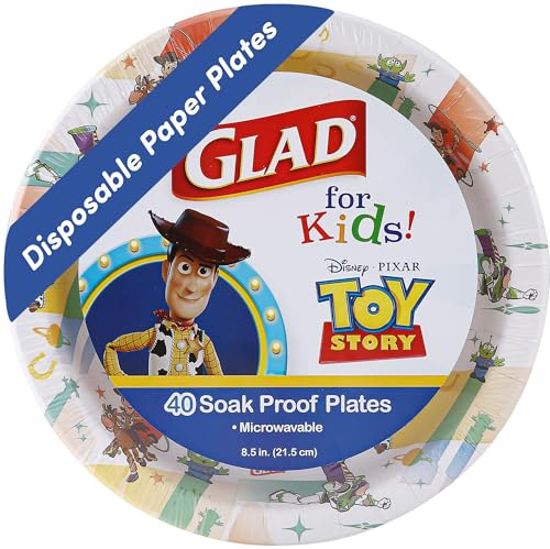 Glad for Kids Disney Pixar Toy Story Paper Plates, 8.5 Inch, 40 Count