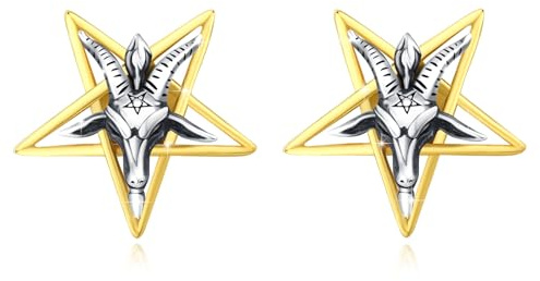 Sigil of Baphomet Ohrstecker, Satan Ziegenkopf Ohrringe 925 Sterling Silber Pentagramm Ohrstecker Ziegen Ohrringe Schmuck Geschenke für Herren Damen