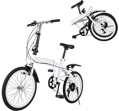 XUEMANSHOP Faltrad, 20 Zoll Aluminium-Faltrad-Klapprad mit 6 Gang-Schaltung Klappfahrrad für Damen und Herren Erwachsene Folding für Sport Outdoor Radfahren Pendeln, Weiß