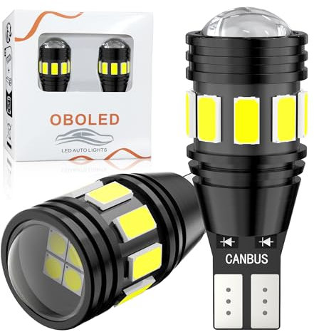 OBOLED W16W LED Bulb CANBUS Error Free T15 955 921 912 Wedge Super Bright Non-Polarity Replacement Bulbs for Car LED Reverse Light Backup Parking Lights 12V 24V 6500K White 2Pcs