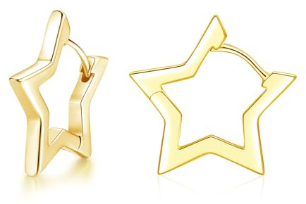 Loutade Stern Creolen Silber 925 Klein, 925 Sterling Silber Ohrringe für Damen, Knorpel Schlafen Ohrringe Gold Kreolen, Schlichte Stern - Form Kreolen Gold Silber Ohrschmuck für Mädchen Frauen