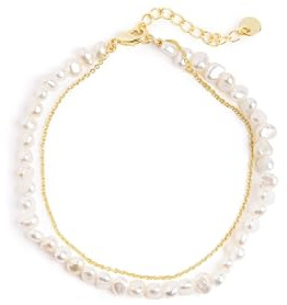 SINGULARU - Pulsera Pearl Chain. Acero con Acabado en Baño Oro de 18Kt y Perlas Naturales. Joyas Para Mujer