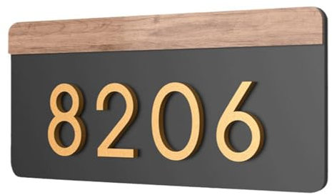 Número de casa personalizado, número de habitación de la escuela de la empresa de hotel de apartamentos, número de casa de veta de madera impresa en acrílico negro.