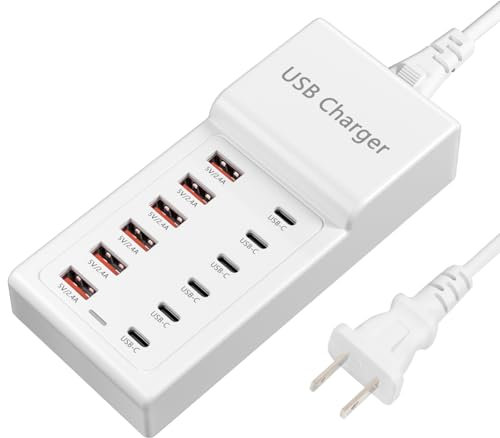 USB Charging Station 50w10A 12 Ports Multiple Charging Block, USB C Strip for iPhone 13/14/15/16/17/Smartphone/Tablet/Watch/Headphones and Multiple Charger Plug