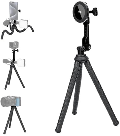 JJC Flexibel Handy Stativ Kompakt Spiegellos & Action Kamera Octopus Stativ [3 in 1] Magnetischer Kopf für iPhone 17 16 15 14 13 12 1/4-20 Schraube für D.J.I 360 Vlogging Live Streaming Film Maker