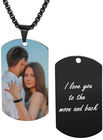 MeMeDIY Collana con Ciondolo Fotografico Personalizzato Incisione Nome/Data/Testo per Uomo Donna Collana Commemorativa Gioielli in Acciaio Inossidabile Regalo per Fidanzato -C1