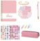 Joyeee Diari scolastici rosa per adolescenti, braccialetto in metallo, penna rosa, rotondi, adesivi a stella e cuore, astuccio, graffetta, diario personalizzato per adolescenti, scatola di cancelleria