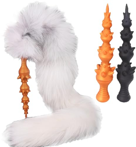 Jixaxe Super Lange Fuchs Schwanz Anal Plugs Monsterdildo Silikon Analdildo mit Spikes Dildo Foxtail Analplug Analkugeln Anal Kette für Cosplay Sexspielzeug Männer Frauen Paare （95cm Schwanz）