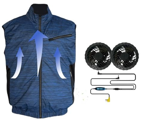 Cooling Vest for Men and Women with Air Conditioning Fans，Water-resistant Surface Lightweight Quick Dry with UV Protection - Ideal for Outdoor Work,Garden,Hiking,Fishing (Blue bamboo camo,XL)