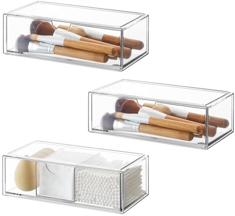 ACESOME Schubladen Organizer 3 Set, Badezimmer Mini Organizer, Bad Make up Organizer mit Schubladen, Acryl Clear Schminktisch Organizer für Kommode Waschtisch Spiegelschrank (B)