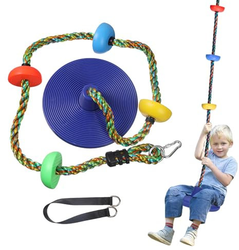 JurciCat Altalena per bambini arrampicata con Piattaforma e Dischi Set Giocattolo Accessori altalena da giardino per bambini (Blu)