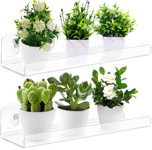 Skewo 2 Pack 38CM Fenster Pflanzenregale Indoor Schweberegal Pflanzenständer Fenster Blumenständer Fensterwand-Pflanzenständer Blumenregal Blumenbank Frischluft Fensterbrett Zum Einhängen