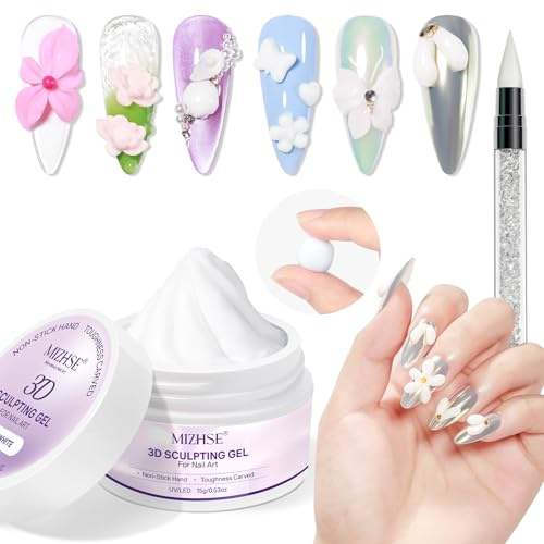 MIZHSE Weiß 3D Gel Nail Art Modelliergel UV Skulptur Gel für Nägel 15g | 3D Gels für Gelnägel & Nägel, Sculpting Nail Gels, Antihaft-Hand, Builder-Gel