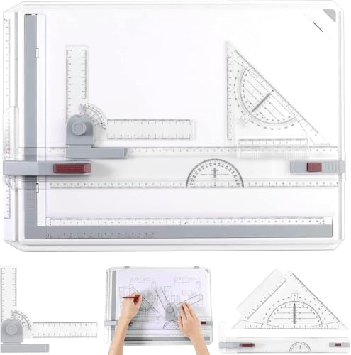 NKFOOPDU Tablero de dibujo A3 de 51 x 37 cm, sistema de ángulo ajustable, mesa de dibujo con accesorios de movimiento paralelo para estudiantes, ingenieros, artistas y arquitectos