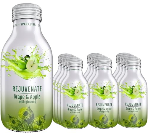 Natural Energy Rejuvenate Sparkling Grape & Apple Drink with Ginseng – 330ml Bottle – Vitamin-Enriched, Non-Alcoholic Wellness Beverage - Prd (12 x Bottles)