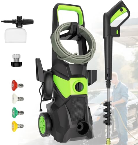 Lissontine Hidrolimpiadora 3000 W, 150 Bares De Presión, Caudal De 540 L/H, Portátil De Alto Rendimiento con Manguera De 10 M Y Carrete para Jardín, Coche Y Muebles Green