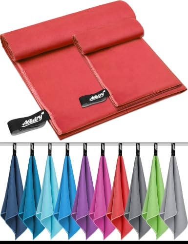 Actidry Mikrofiberhanddukar, set om 2, 80 x 160 & 40 x 80 cm – röd – sporthandduk barn vandring, camping | lätt snabbtorkande absorberande | Handdukar i 10 färger S M L XL storlekar
