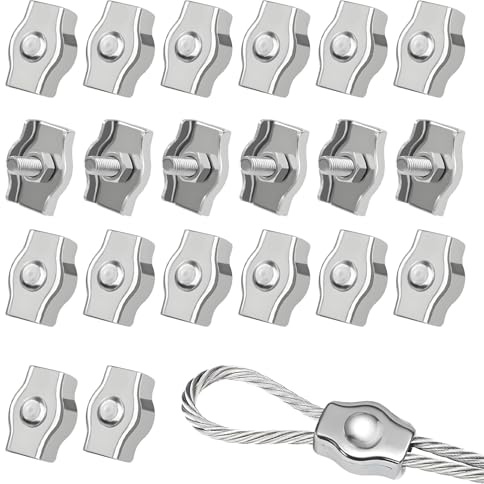 20 Stück Drahtseilklemme M3, Klemme 3mm, Edelstahl 304 Seilklemme, Kabelklemmen, Drahtseilklemmen für Stahlseil Drahtseil Wäscheleinenspanner Markise Fixiert