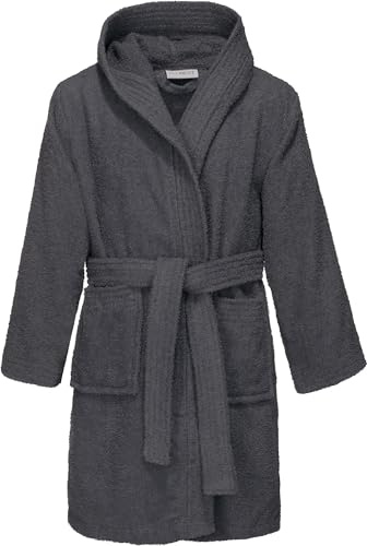 REDBEST Kinder-Kapuzen-Bademantel 100% Baumwolle Frottier, Serie Chicago - saugstark, strapazierfähig, mit Taschen und Bindegürtel Walk-Frottier