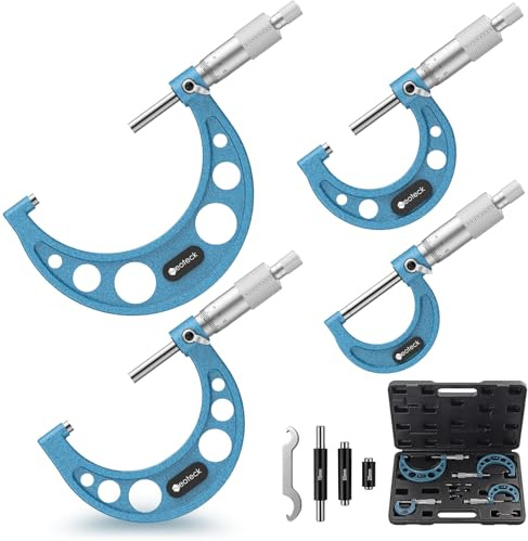 Neoteck 4-PCS Mechanical Outside Micrometer Set (0-25mm, 25-50mm, 50-75mm, 75-100mm) | Precision Measuring Tools with Carbide-Tipped Anvils & Ratchet Stop | Includes Calibration Rods & Protective Case
