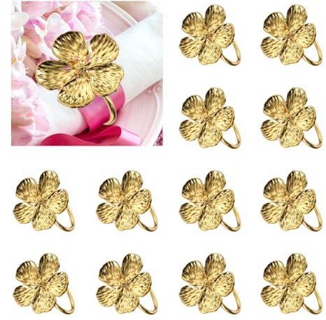QUARKZMAN 12 Pezzi Anelli Per Tovaglioli A Fiori In Lega Colore Oro | Per Matrimonio Compleanno Festa Party, Fermagli Per Tovaglioli Floreali, Per Decorazioni Tavolo Da Pranzo