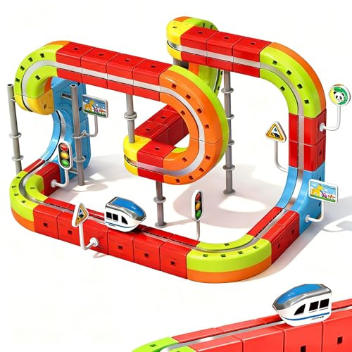 ZLXHDL Elektrische Eisenbahn, Flexible Rennstrecke mit Faszinierenden 3D-Layouts, Magnetisches DIY-Eisenbahnset für Kinder, Lustiges und Lehrreiches Spielzeug für Kinder (98PCS)